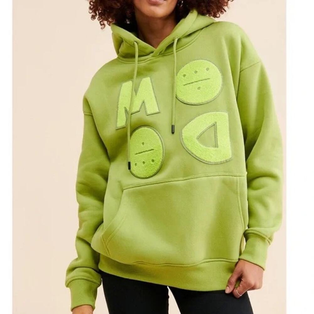 Free People 310Mood Icon Embroidered Hoodie cool Slouchy Soft Lime Oversized NWT